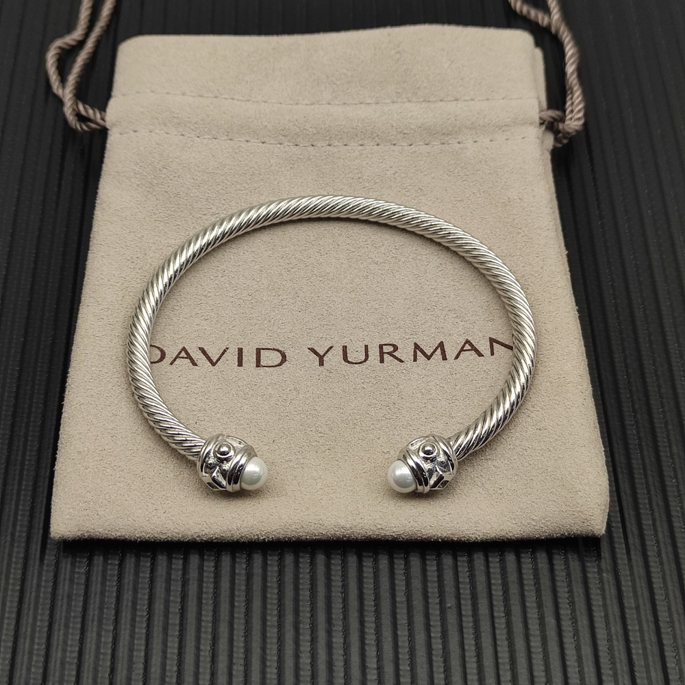 David Yurman Silver 4mm Diamond Pearl Bangle